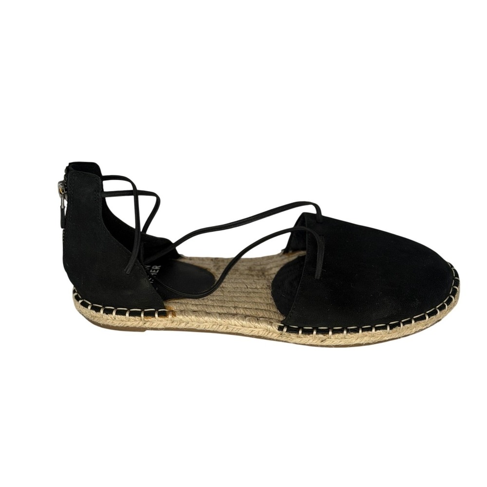 Eileen Fisher Black Suede Lace Up Luxury Espadrille Flats Back Zip Sandals 7.5